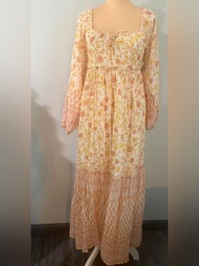 Billabong Cream Maxi Dress with Peach and Yellow Floral Print